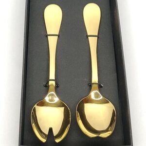 NEW Mepra 2 pc Salad Servers Spoons Gold Tone 18/10 Stainless Italy